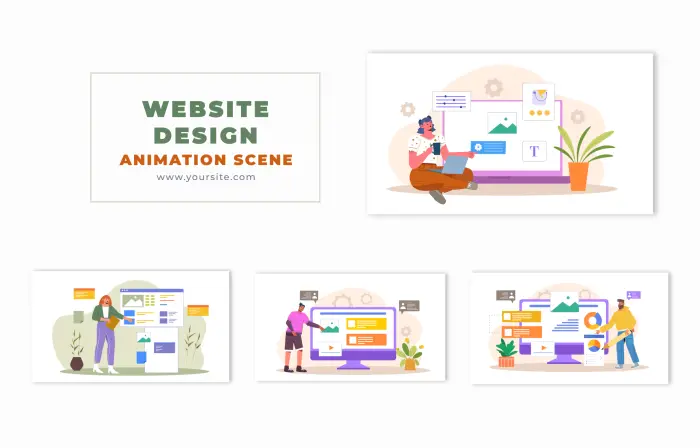 Website Designer Flat Character Animation Scene Template